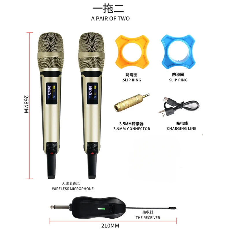 

Professional 2 channels Handheld Wireless Mic FM stage professional performance microfone wireless microphone