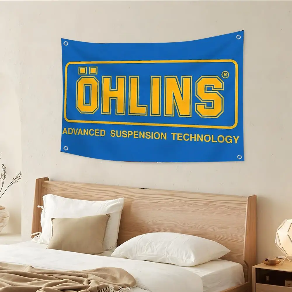 O-Ohlinss Technology Racing Car Flags Custom Wall Hanging Background Art Banner For Bedroom Home Living Room Outdoor Decor