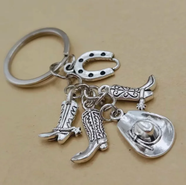 Cowboy Boot & Cowboy Hat Horseshoes Key Chains,  Cowboy Shoes Hat Charm, Backpack Keychain, Bag Key Pendant