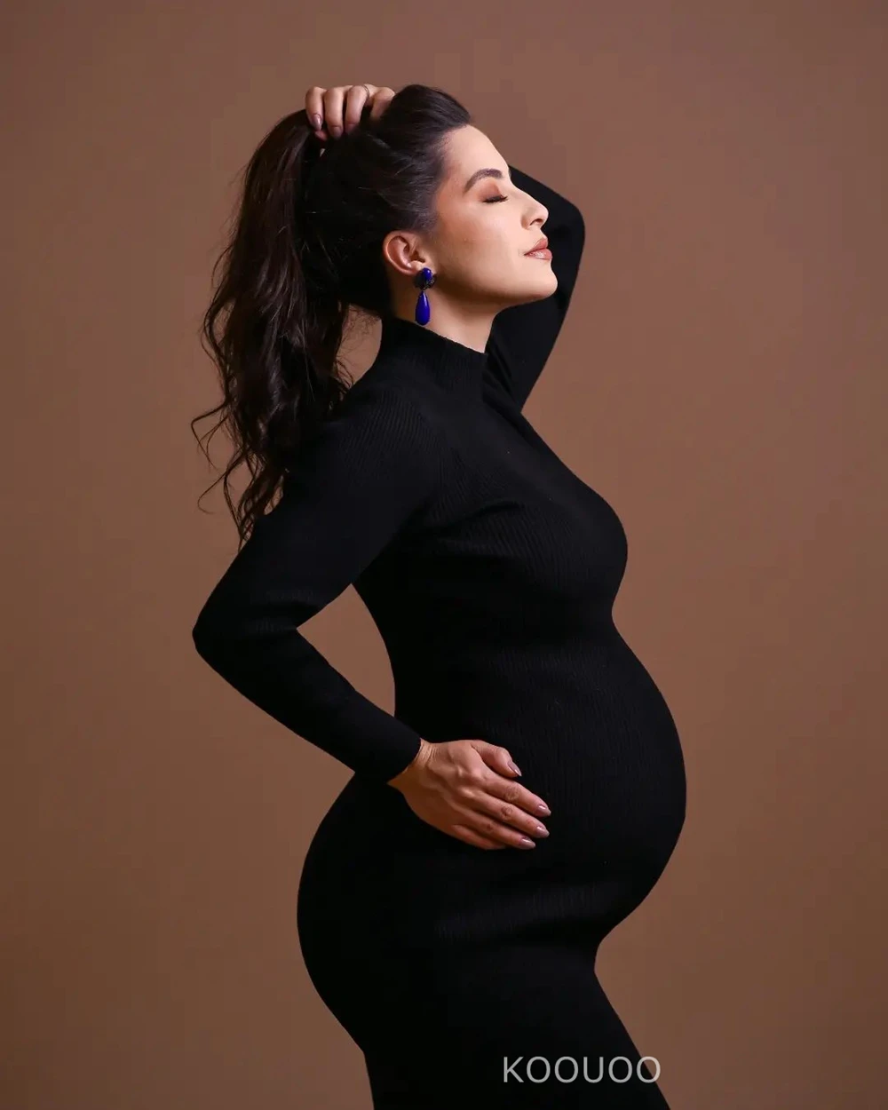 bodycon dress for maternity shoot Taupe Bodycon Dress And Sweater Maternity Set – PinkBlush main image 0