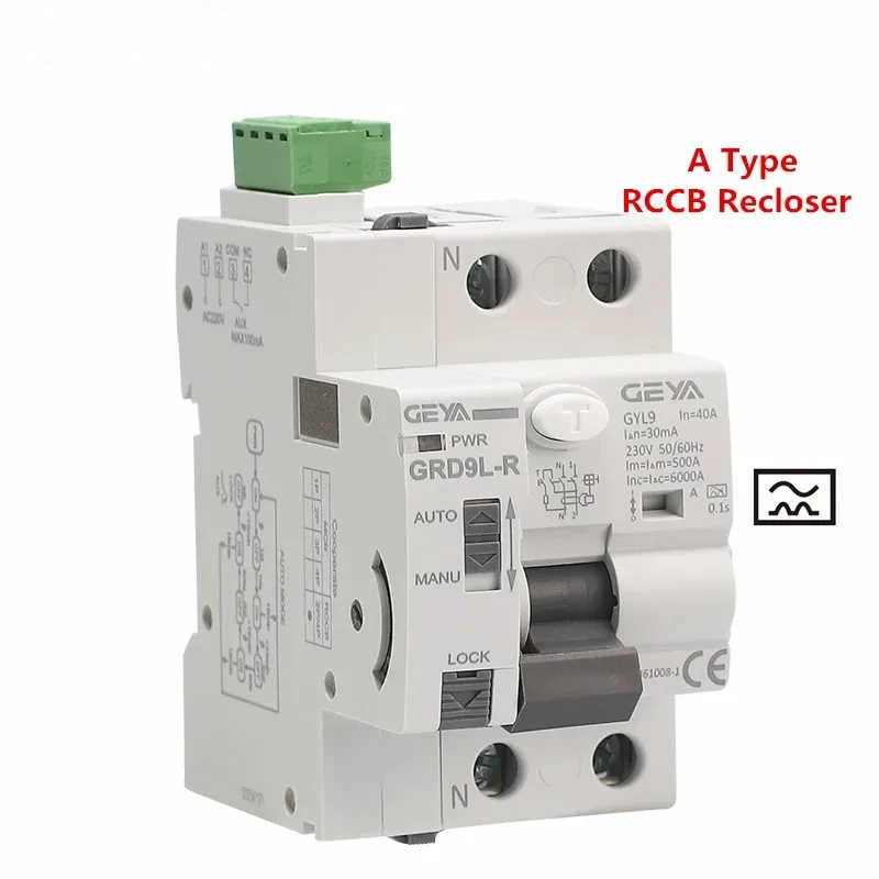Type A RCD Auto Recloser Differential Circuit Breaker 40A 63A 30mA 100mA 300mA Safety Switch 220V