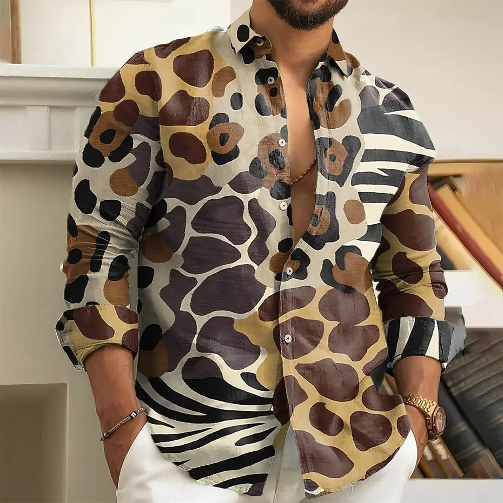 

Fashion Men's Leopard Zebra Print Shirt Button Up Shirts Long Sleeve shirt Casual Men's Tops Fall 3D Print Collared Shirt