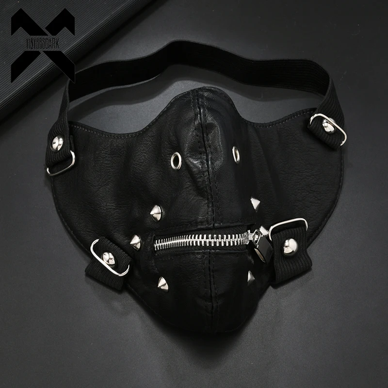 party-leather-mask-with-zipper-punk-retro-face-mask-men's-gothic-cosplay-half-face-cover-streetwear-halloween-accessory