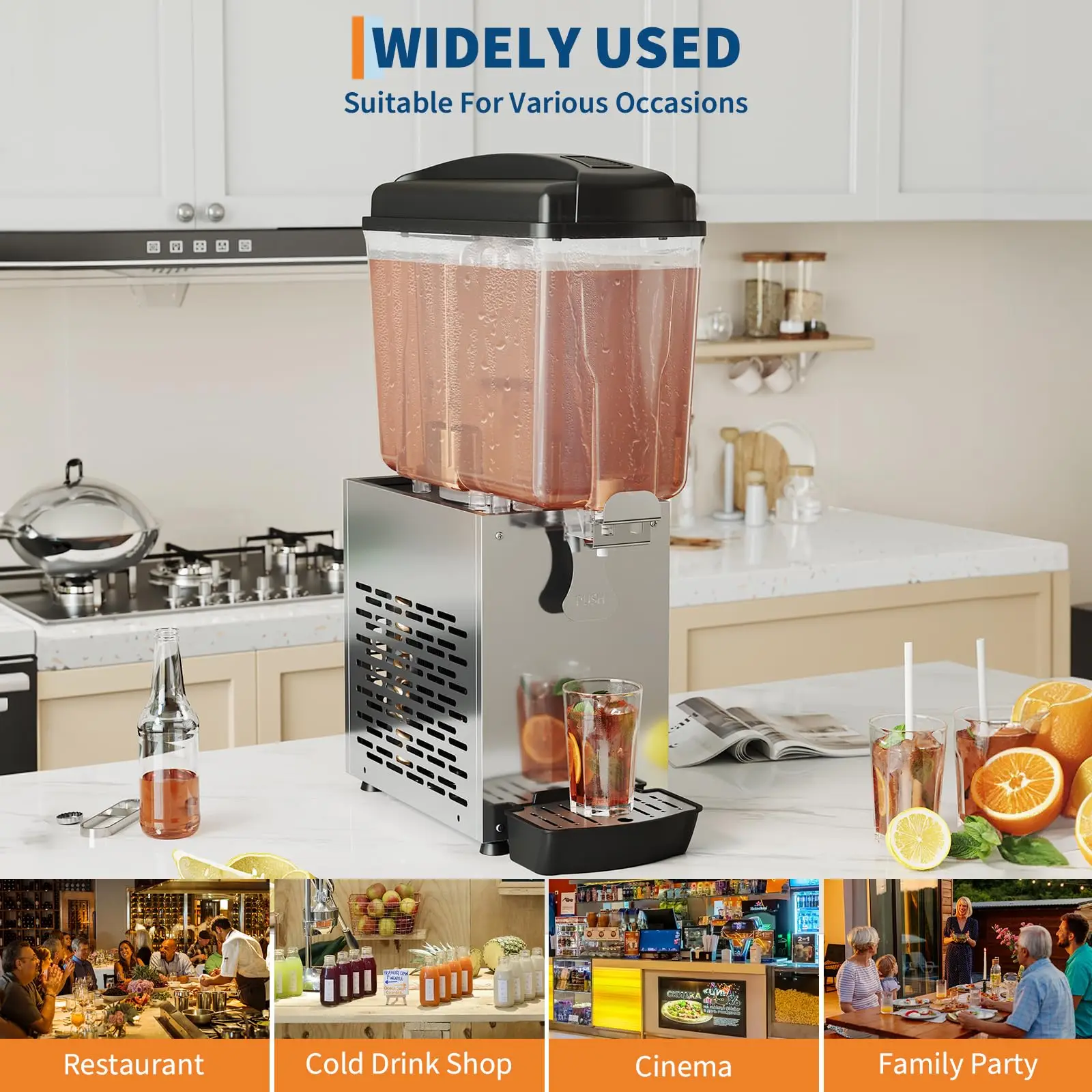 18L 상업용 음료 디스펜서 스테인리스 스틸 청소 용이 빠른 냉각 식품 등급 아이스티 주스 기계 호텔 파티용