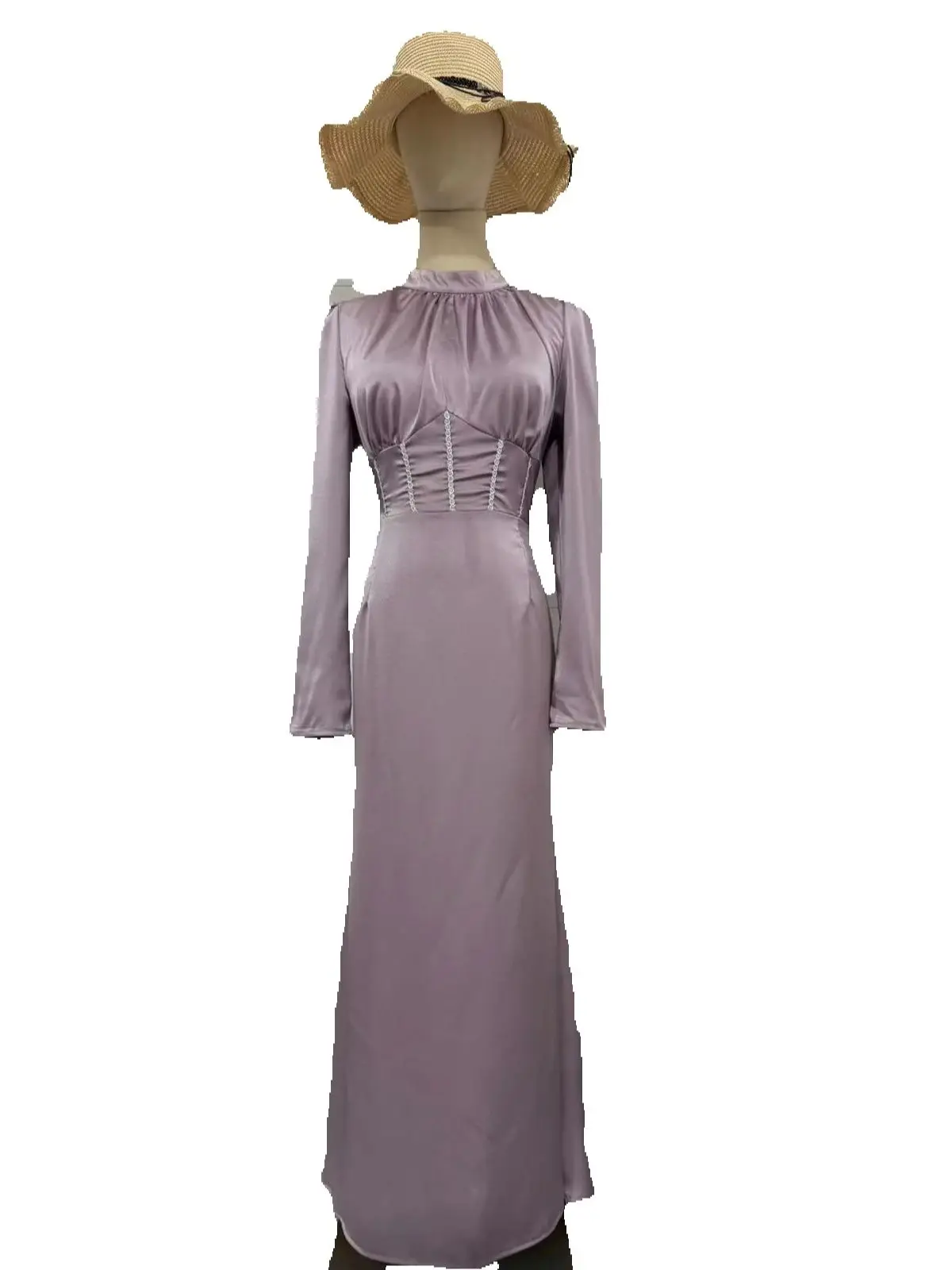 

Solid Color Long Sleeves Waist Ruched Long Dress