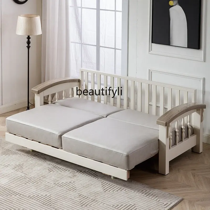 

American-Style Solid Wood Light Luxury Small Apartment Living Room Fabric Craft Sofa with Bed, Full Removable Washable Sofa Bed