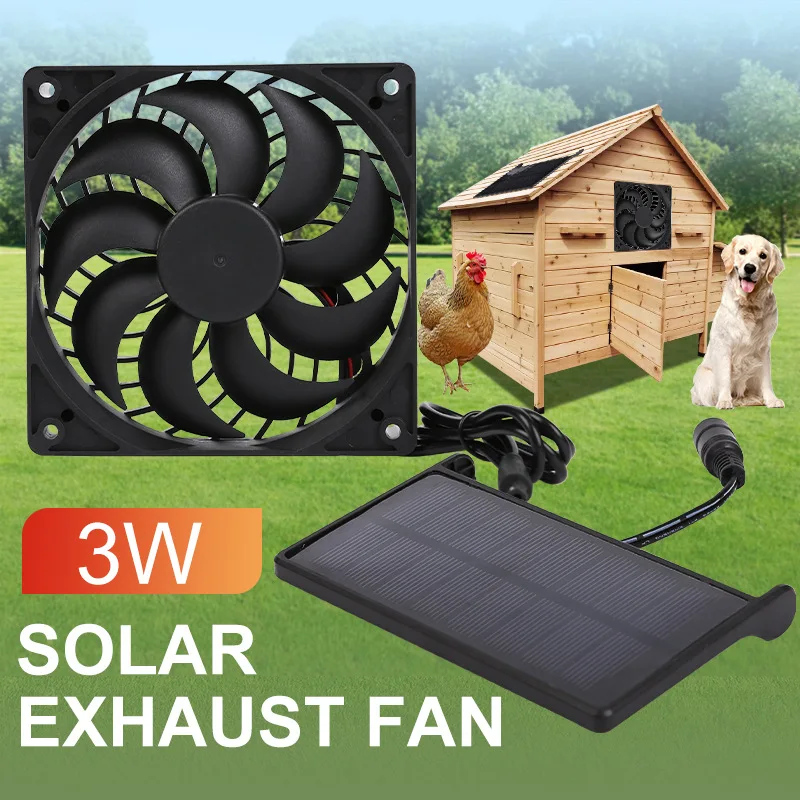 3W 2800r/min Solar Exhaust Fan Mini Ventilator 5V Solar Panel Powered Fan Air Extractor for Dog Chicken House RV Greenhouse Fan