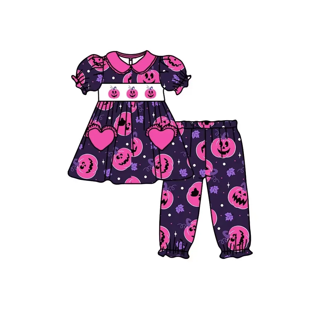 Halloween Costume for Kids, Baby Girl, Baby Clothes, Pumpkin Print, Milk Silk, Short Sleeve Pants, 2 Pcs Sets