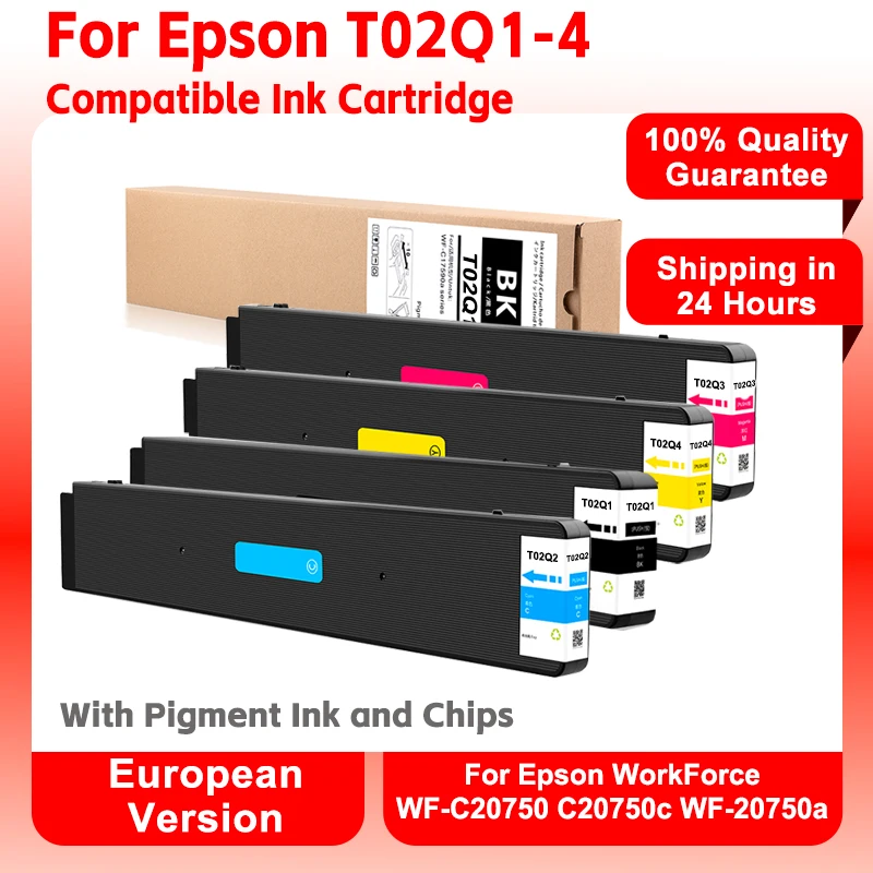 GACINK For Epson T02Q1-Q4 Compatible Ink Cartridge with Pigment Ink with Chip For Epson WorkForce WF-C20750 C20750c WF-20750a