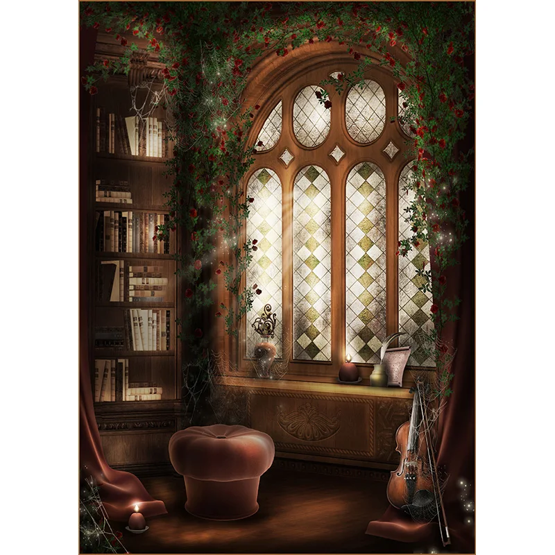 SHENGYONGBAO Goth Fairy Tale Old Palace Bookshelf Arch Window Baby Photography Backdrops Halloween Photo Backgrounds WSH-01