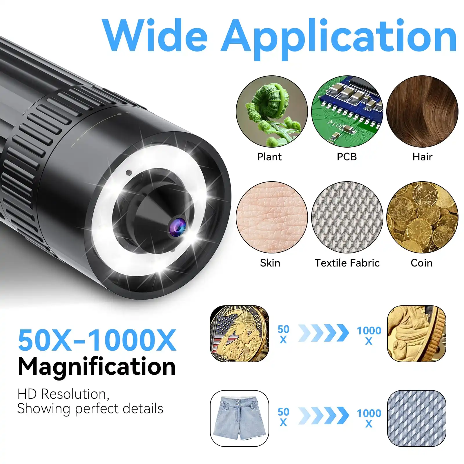 Sitoole-Microscópio Sem Fio com Suporte Ajustável, 1000X HD, WiFi, Lupa Digital Portátil, Câmera para IOS, Android, Mac, PC