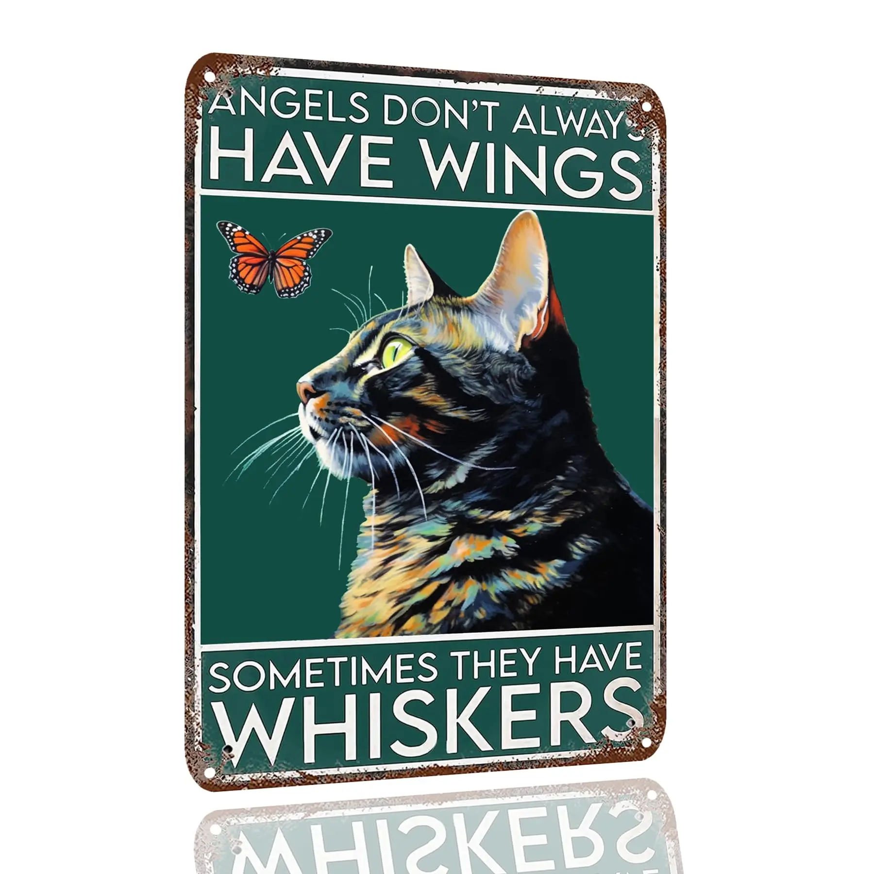 Black Cat Metal Tin Sign - Angels Don;t Have Wings Sometimes They Have Whiskers - Vintage Tin Sign For Home Office Bathroom Coff