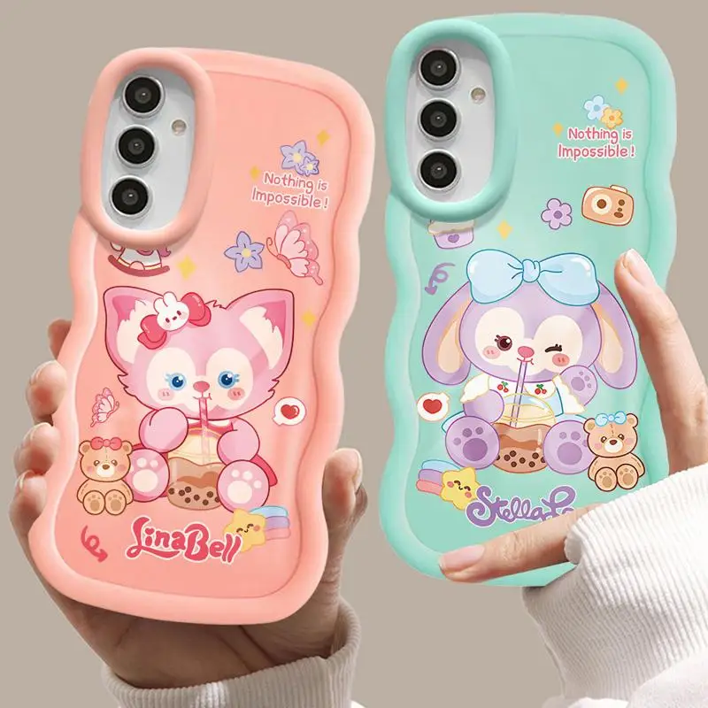 Luxury Disney Cute StellaLou LinaBell Macaron Waves Phone Case for Samsung Galaxy A55 A54 A53 A52 A51 A14 A13 A12 A33 A23 A32