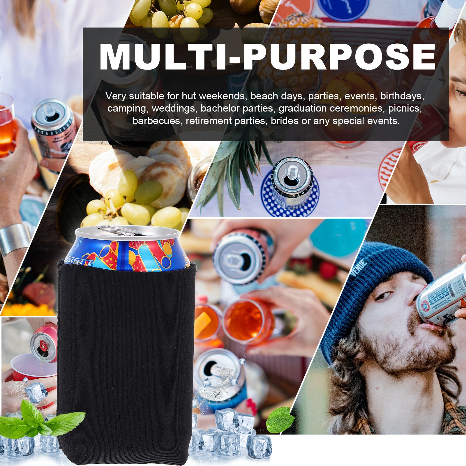 

14pcs Covers Black Short Sleeves For Outdoor Camping Hiking Durable Beverage Can Protection Sleeve Ring-Pull Can Cover