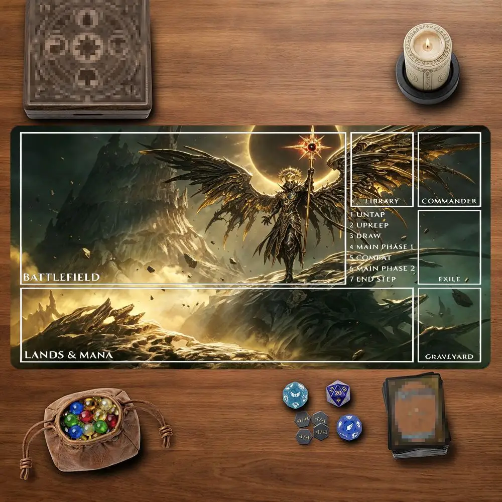 Golden Wing Fallen Angel TCG Playmat 35X60CM Eclipse Peak Armored Magic Card Battle Mat Non-Slip Durable Stitched Edge Playmat