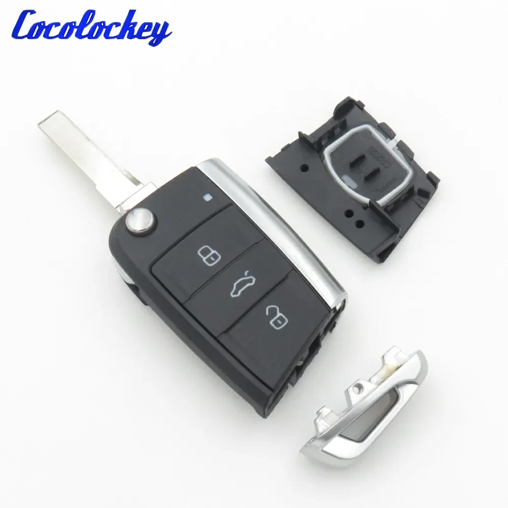 Cocolockey Flip Key Shell for Vw Gollf 7 MK7 for Skoda Octavia A7 for Seat Remote Keyless Auto Metal Part Replacement