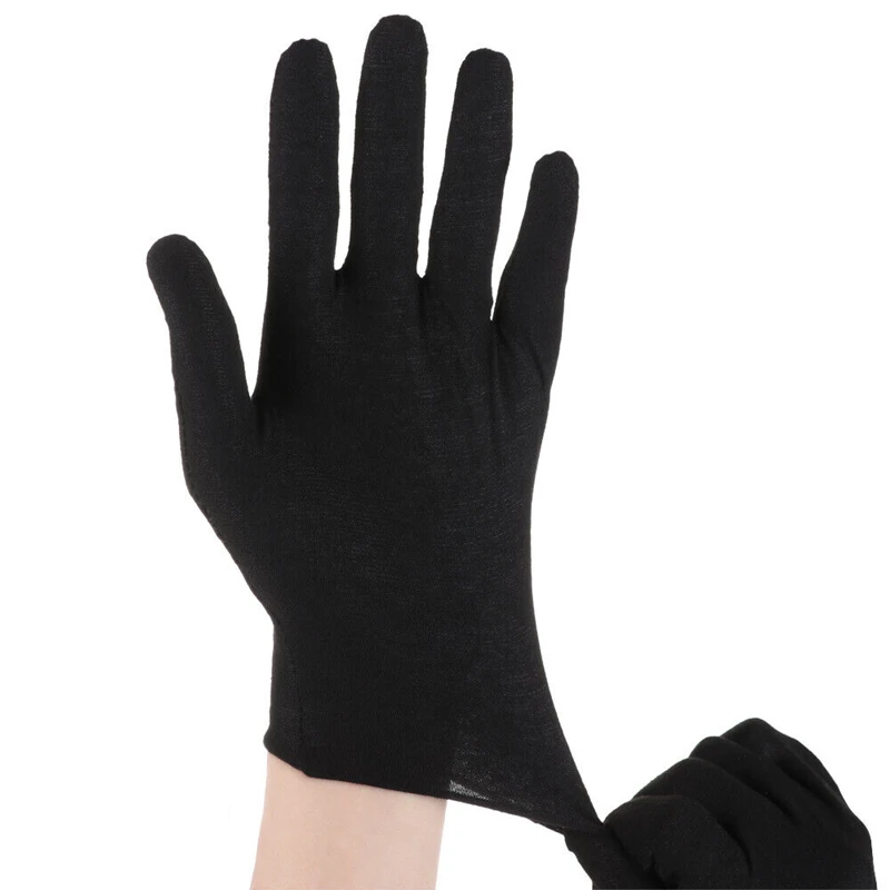 Black Cotton Gloves Washable Moisturizing Gloves for Dry Hands Working Jewelry Inspection Serving Spa Coin Art Handling Gloves