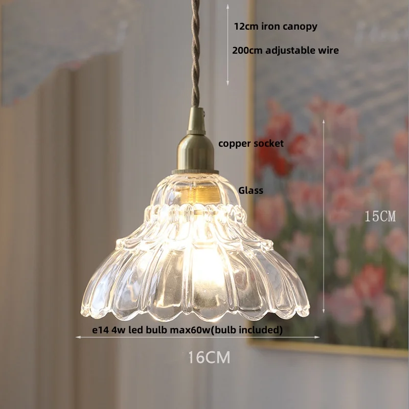 IWHD Flower Copper LED Pendant Lamp Balcony Reading Bedroom E14 Modern Home Decor Clear Glass Hanging Lights Luminaira Pendente