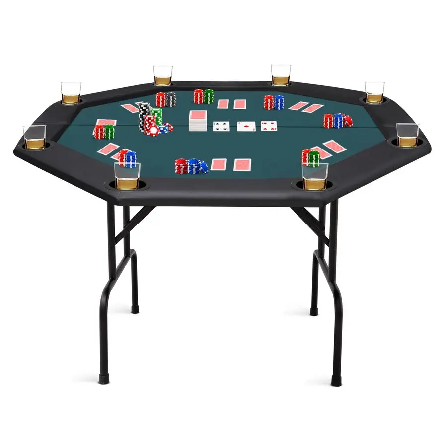 

Table Foldable Texas Holdem Poker Table Portable with Folding Legs for Card Game and Casino Gambling 8 Player Octagon
