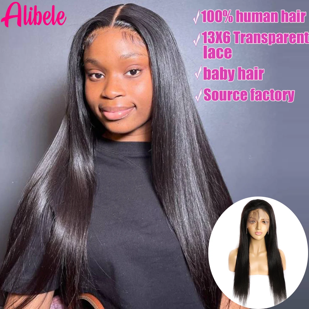 

Human Hair Wigs For Women 13x6 Transparent Lace Front Wig Alibele Natural Black Highlight Lace Frontal Wig 12A Remy