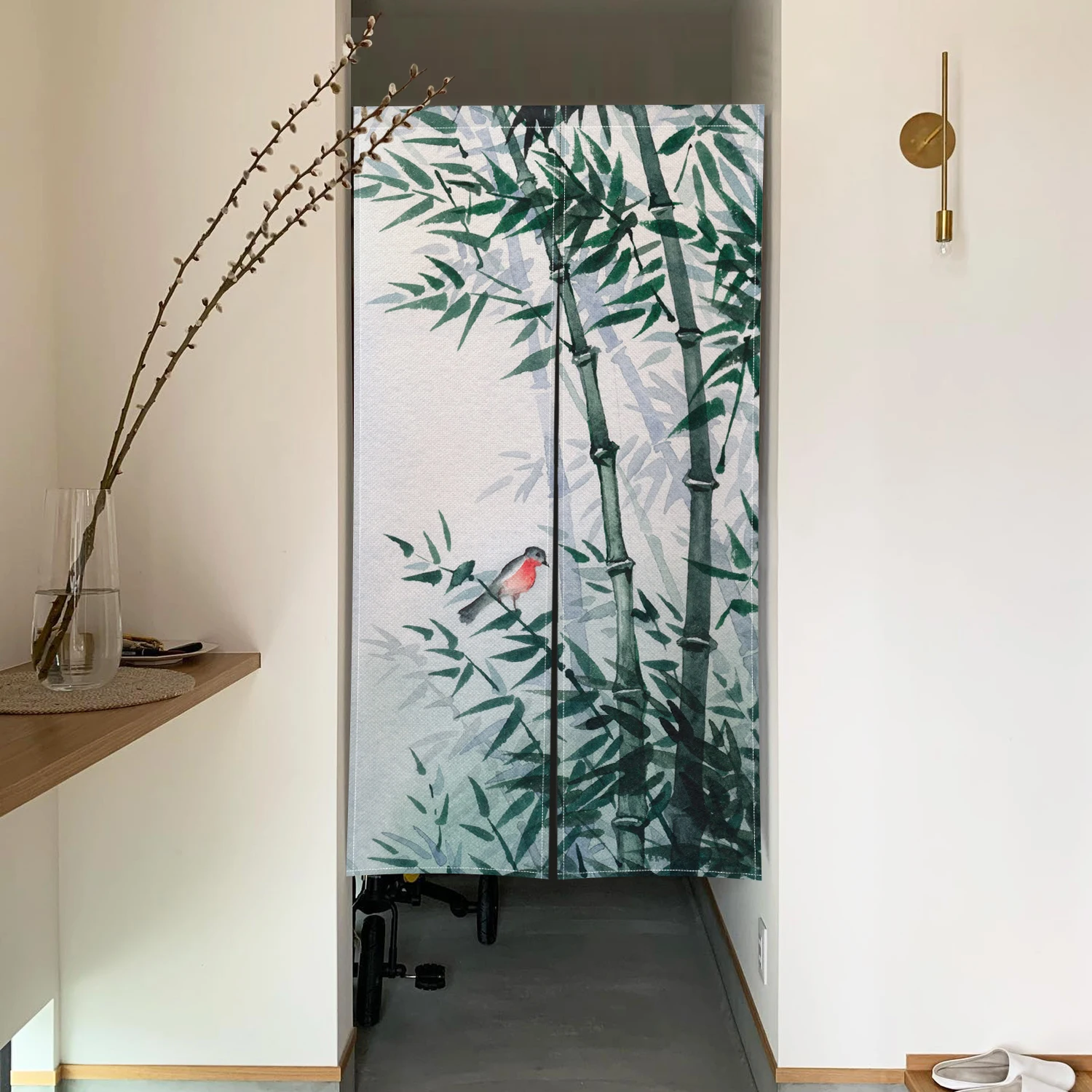 Tenda per porta in bambù con loto, lavaggio a inchiostro, pittura, tende in lino giapponese, porte, camera da letto, cucina, ingresso, decorazione, mezza tenda divisoria