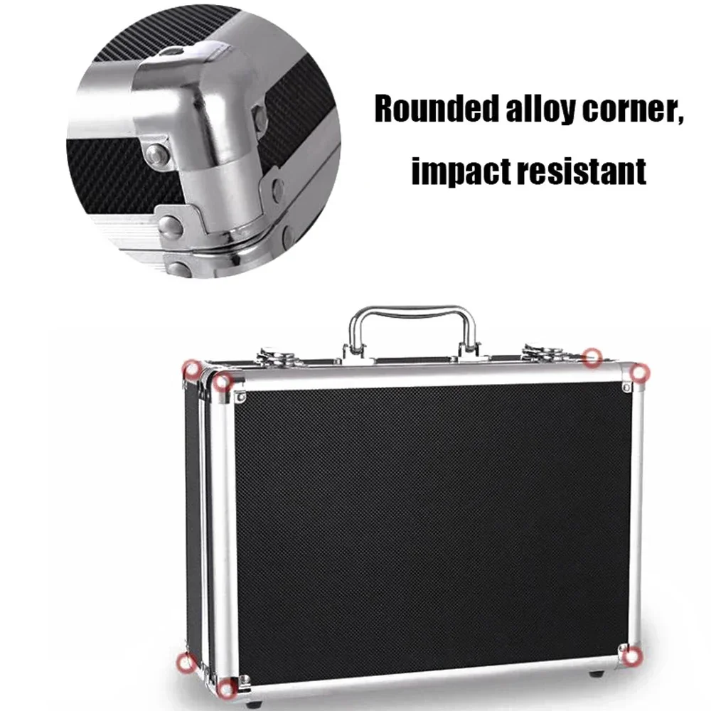 Tool Box Aluminum 30x17x8cm Portable Instrument Box Storage Case with Sponge Lining Handheld Impact Resistant Tool Case