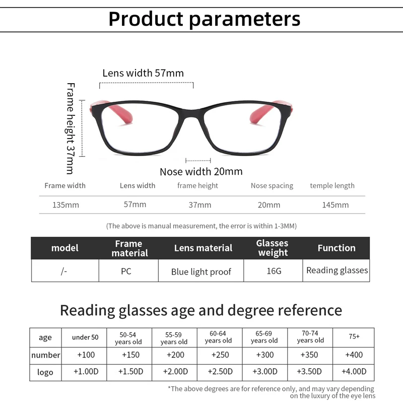 Gafas de lectura ultraligeras antiluz azul, gafas de presbicia de negocios de montura completa de alta definición, dioptrías Unisex + 1,0 a + 4,0