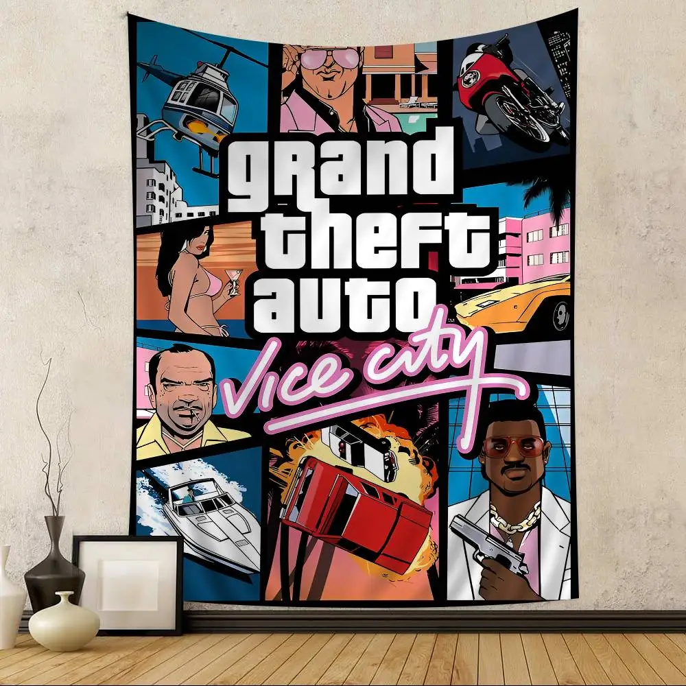 GTA 5 سرقة كبيرة نسيج السيارات الفن الطباعة اليابانية قماش مزخرف جداري أنيمي الجدار الشنق ديكور المنزل