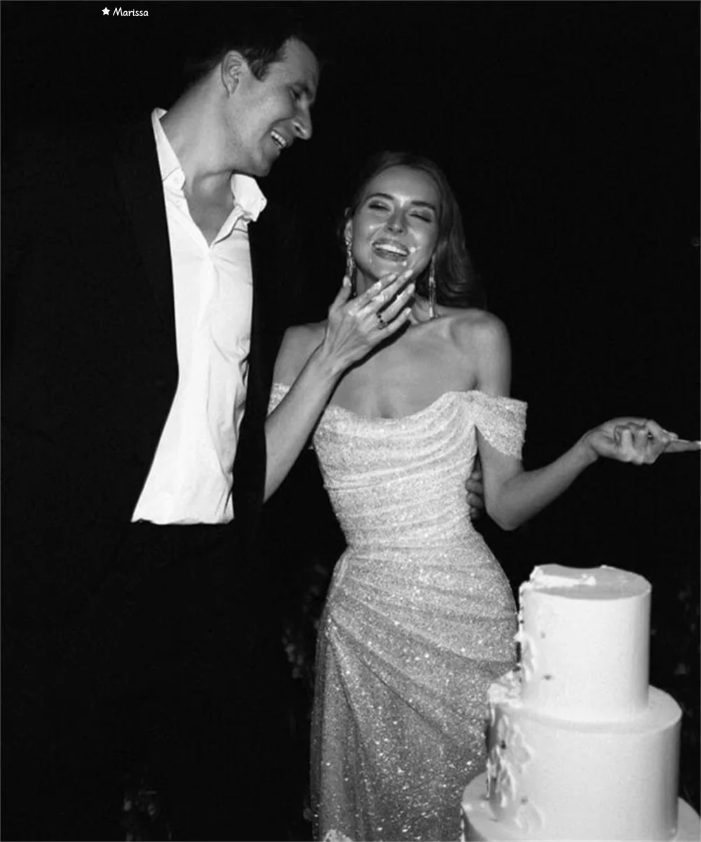 فستان سهرة نسائي من Marissa ذيل السمكة مصنوع حسب الطلب فساتين أنيقة لمناسبات خاصة لامعة خارج الكتف فستاين سهرة/فساتين الحفلات الراقصة #6