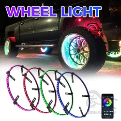 4Pcs Car Hub Light For 15.5 in Wheel Decorative Waterproof LED APP/Remote Wheel Ring Conversions Phantom Light Neon Lamp