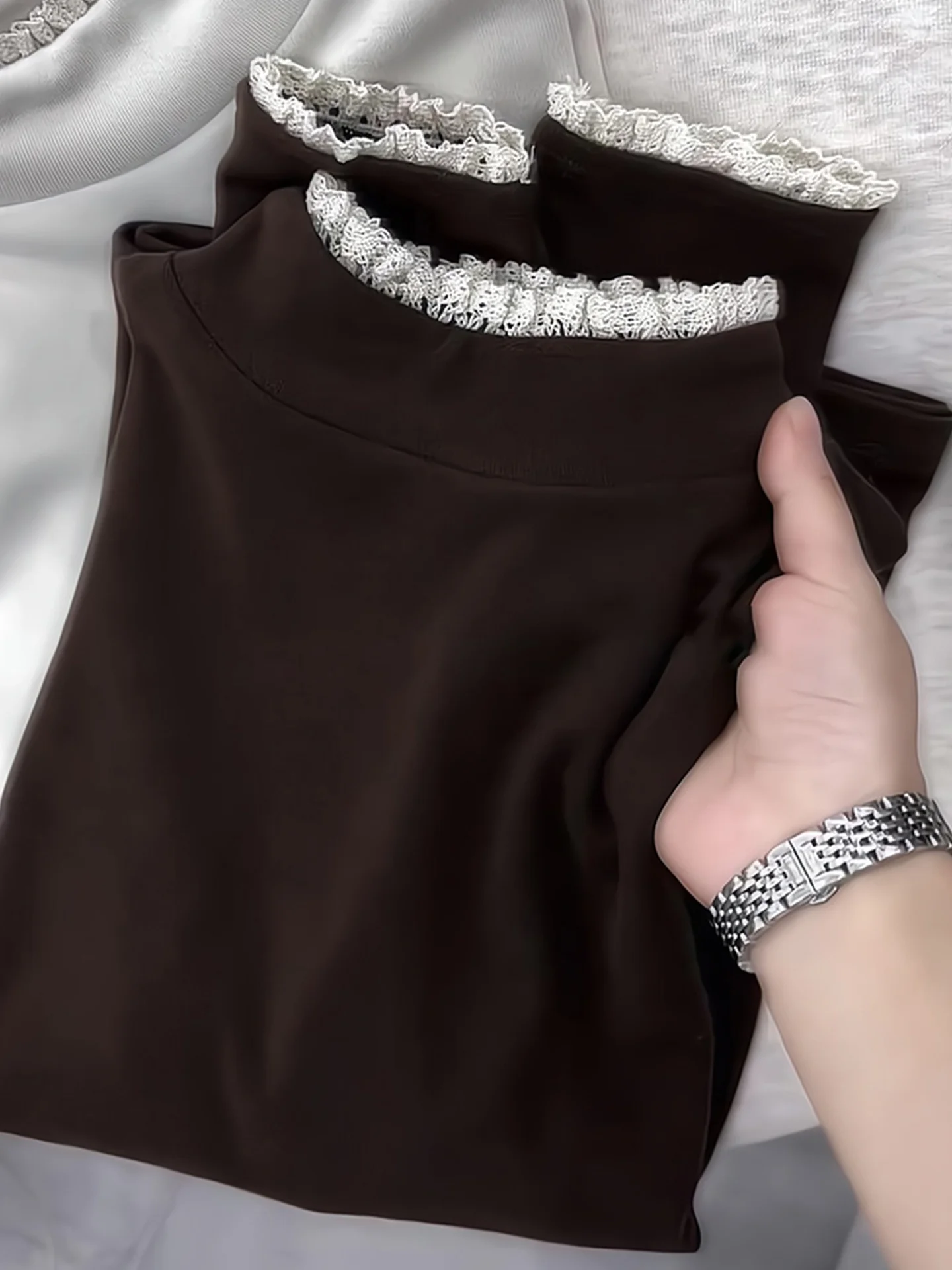 Retro Lace Trim Long Sve Knitwear Comfortable Skin-friendly Camere Casual Sle Autumn Faion Women's Premium Quali Top