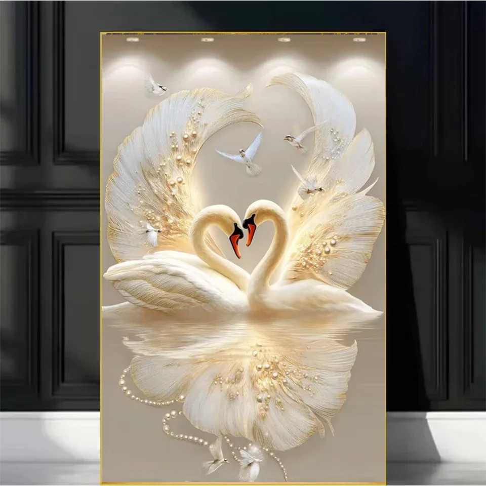 5D DIY Diamond Embroidery Kit Golden White Swan Animal Rhinestone Painting Home Decor Diamond Mosaic Art New Arrival
