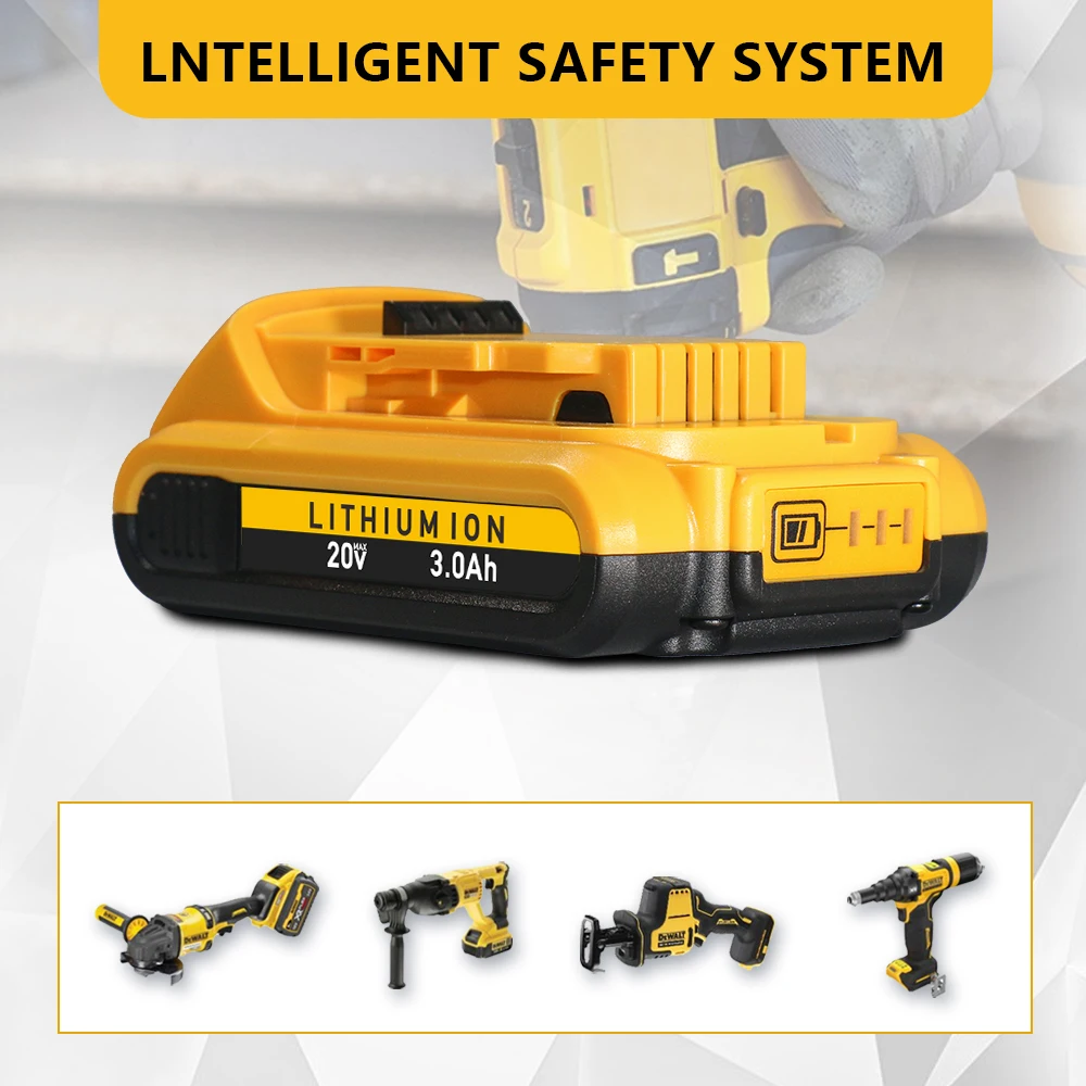 PRO Dewalt 20V aku elektrické nářadí, 3Ah vysokokapacitní dobíjecí lithium-iontová baterie DCB123 DCB125 DCB124 DCB122 DCD710 - náhled 5