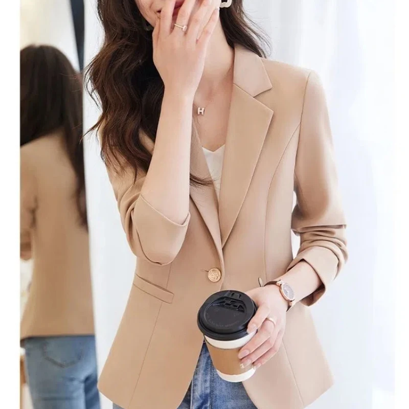 Women\'s Clothing Turn-down Collar Blazer Solid Color Button Up Cardigan Spring Autumn Shirt Coats Suits Office Lady Chic Tops