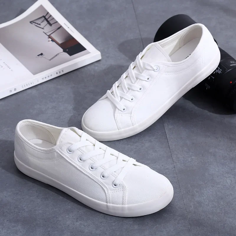 White Couple Canvas Shoes Summer Shoes Lace Up Student Cloth Shoes Womens Flats White Sneakers Women Board Shoes