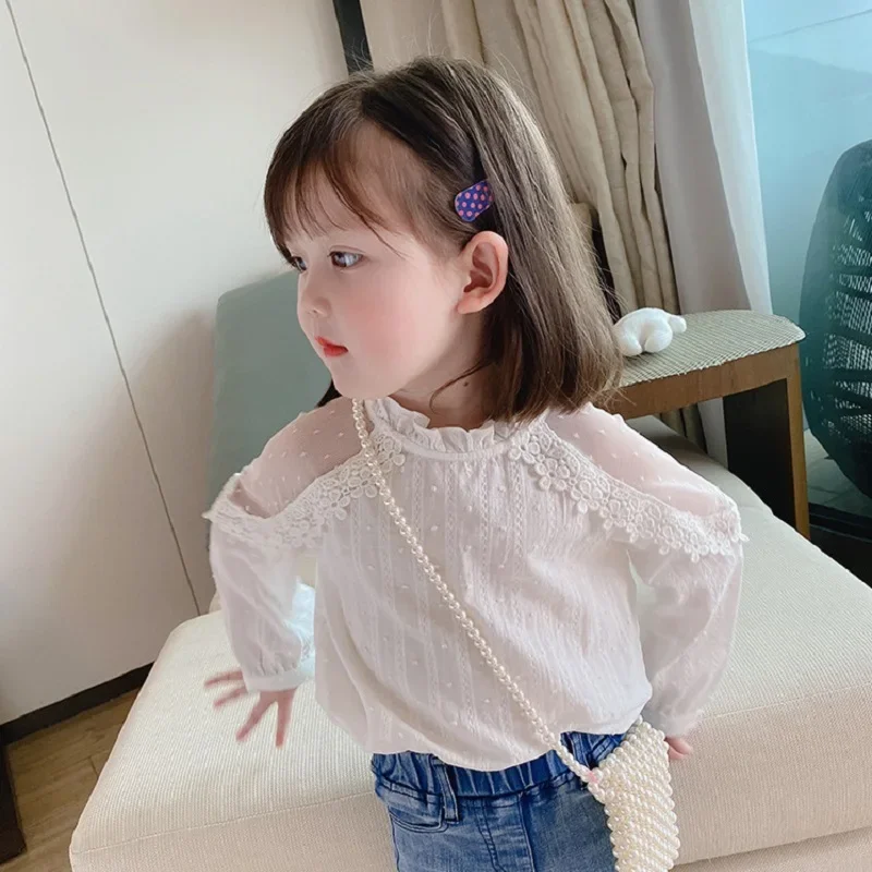 

2024 Girl Autumn Long Sleeve Fashon Blouse Baby Kids Children Sexy Shirt