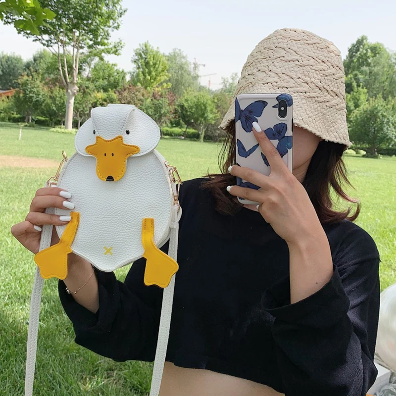 1Pcs Cute Cartoon Duck Handbags Fun Women Duck Shape Bag Crossbody Female Soft PU Leather Shoulder Bag Girls Purse Birthday Gift