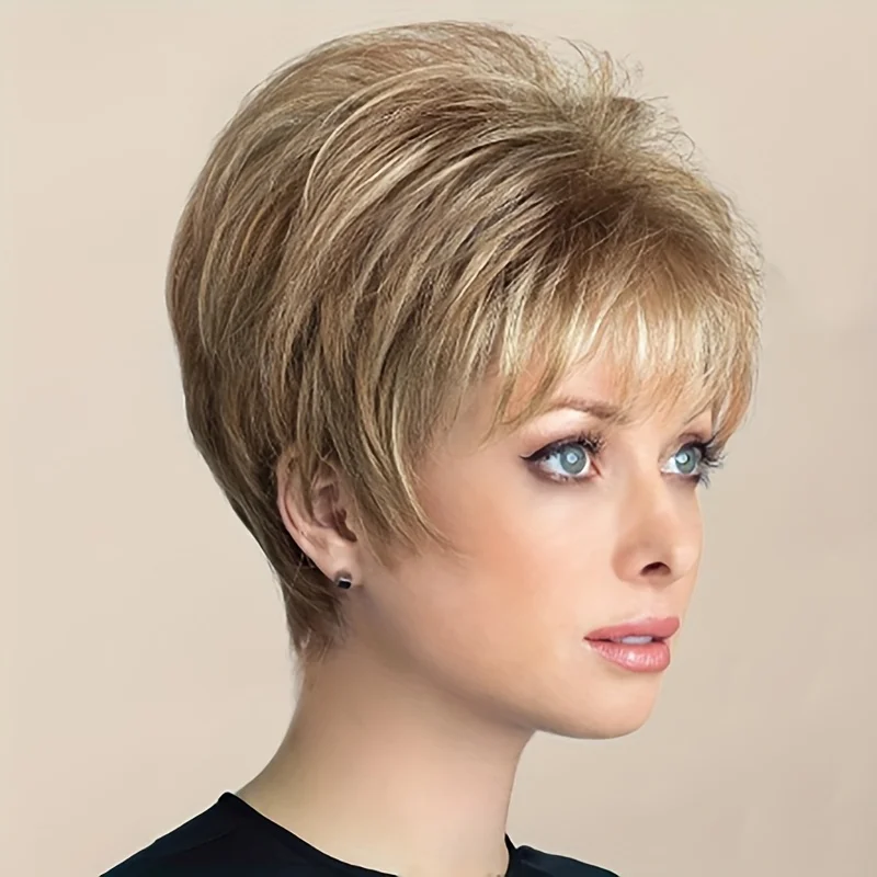 

Short blonde bob synthetic wig with bangs, suitable for daily wear and parties, wig accessory