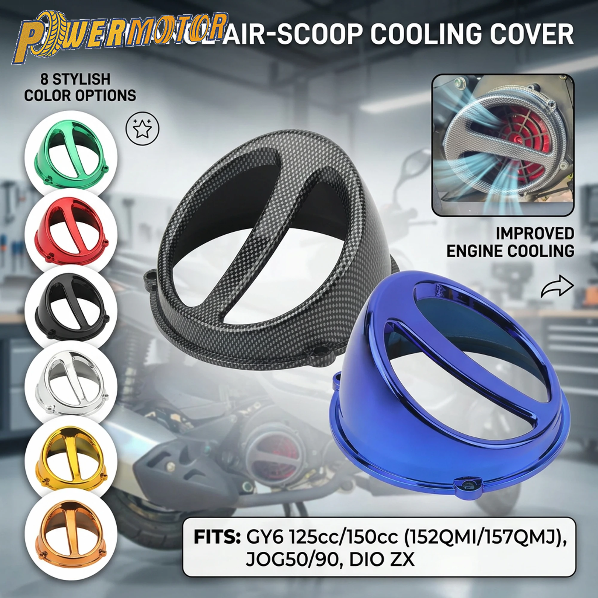 

Scooter Motorcycle Engine Cooling Fan Cover For JOG50 90 DIO ZX GY6 125cc 150cc 152QMI 157QMJ Moped Air-Scoop Cap Modified Parts
