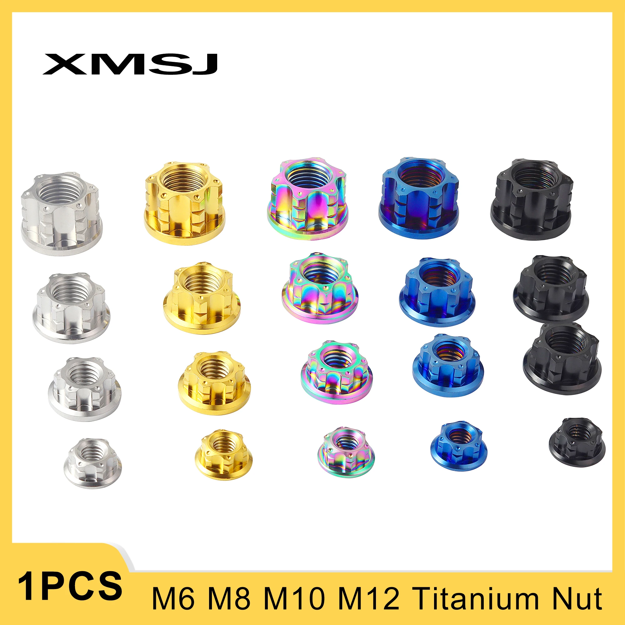 XMSJ Hex Hexagon Flange Titanium Nuts M6 M8 M10 M12 Rear Axle Lock Nut for Bike Motorcycle Titanim Fastener