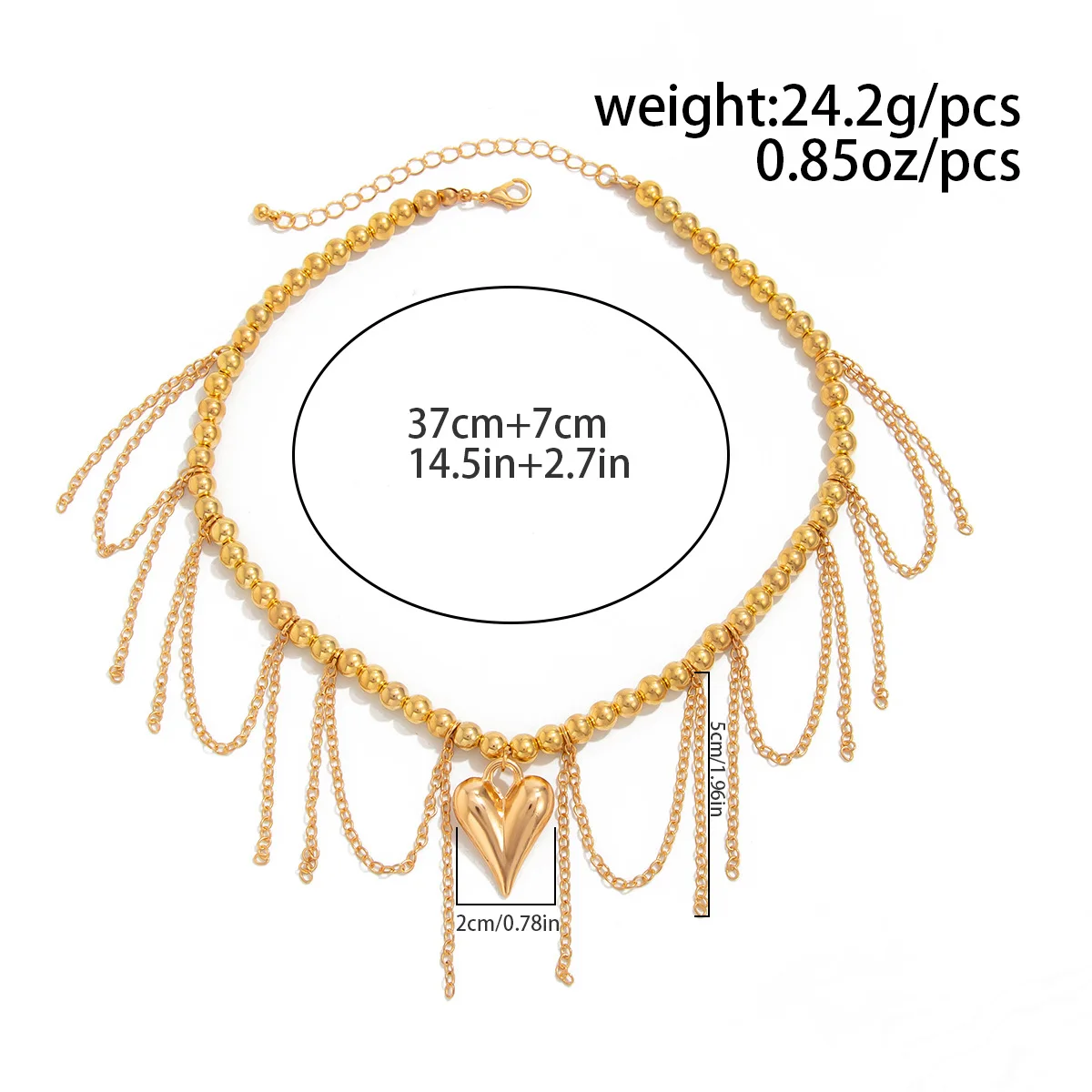 Retro Peach Heart Tassel Necklace - Elegant Gold Pendant for Women