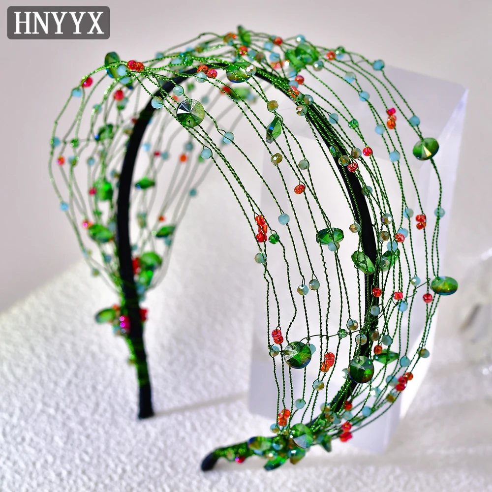 

HNYYX Green Crystal Wide Headband Women's Rhinestone Hair Hoop Fashion and Elegant Headwear A22