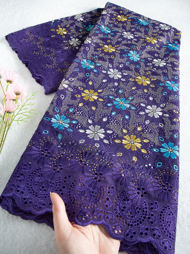 

2025 Luxury African Cotton Lace Fabric with Stones Nigerian Lace Embroidered Fabric Wedding Dresses For Women Latest,5yards 4655
