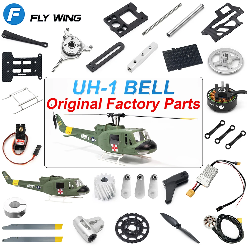 Fly Wing UH-1 BELL RC Helicopter Parts Original Factory Installed Plate Tail Blade Main Blade Motor Feathering Shaft Servo ESC