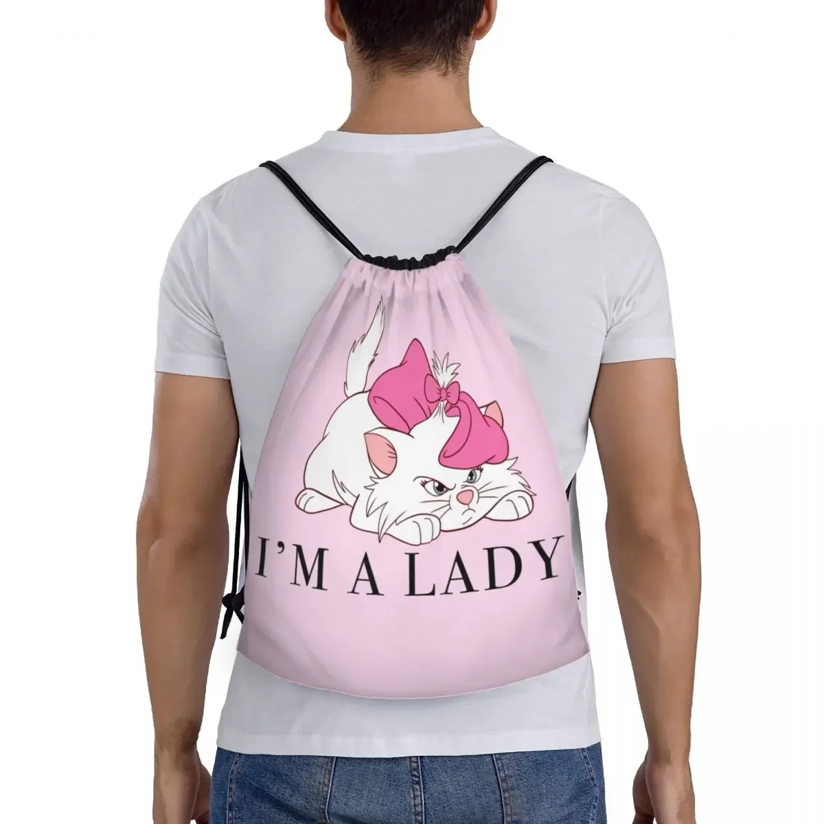 مخصص لطيف الطفل الأبيض غاضب كيتي مع الأقواس الوردي الرباط أكياس الرجال خفيفة الوزن مضحك ماري القط الرياضة الصالة الرياضية تخزين الظهر