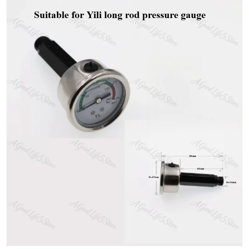 For Yili Car Washing Machine YLQ4440G Long Rod Pressure Gauge 9 Series Water Gauge Screw Outer Thread 14mm * 1.5 Straight Thread