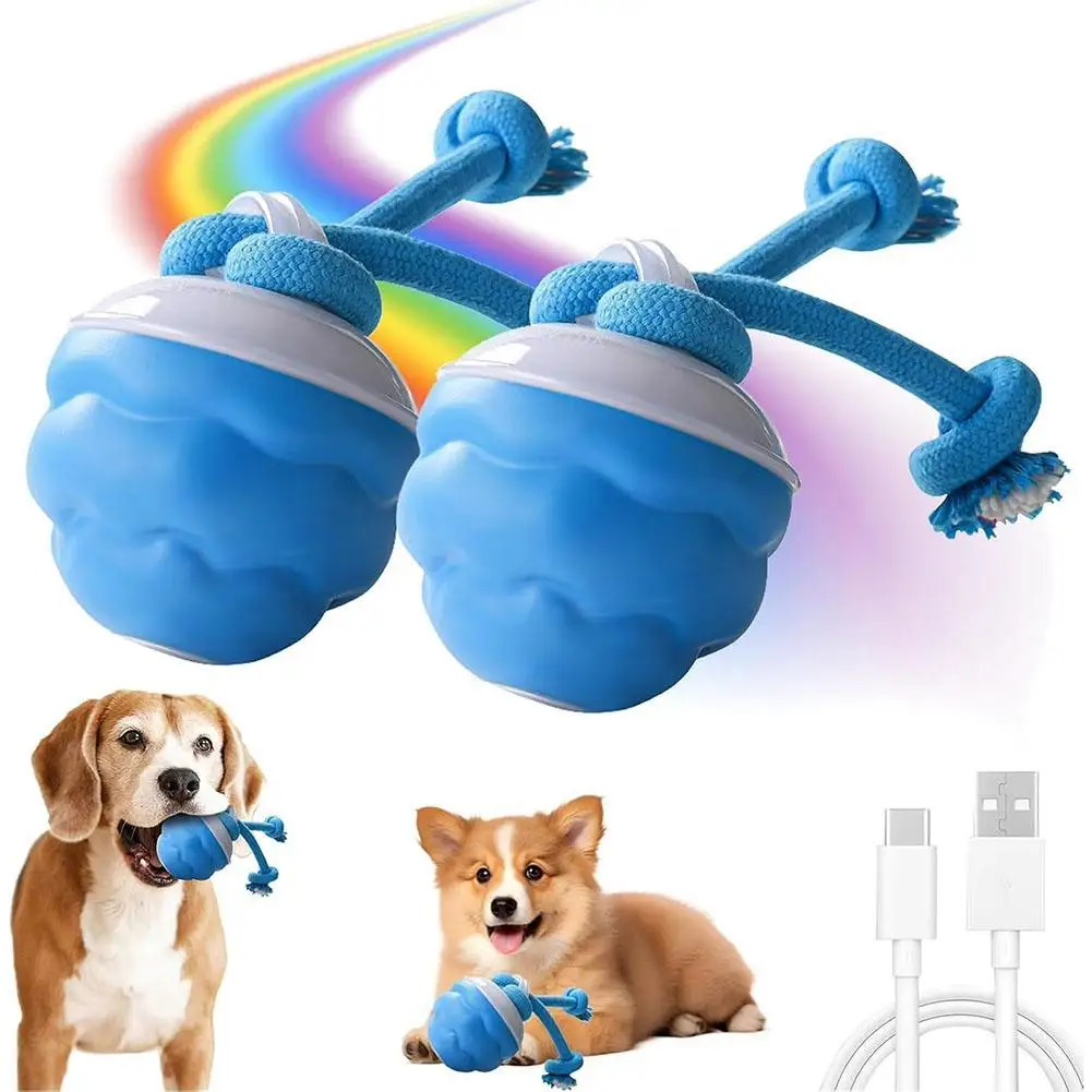 

Активированный движением катящийся мяч для собак, перезаряжаемые через USB интерактивные игрушки для собак для щенков/маленьких/средних собак, катящийся мяч с веревкой