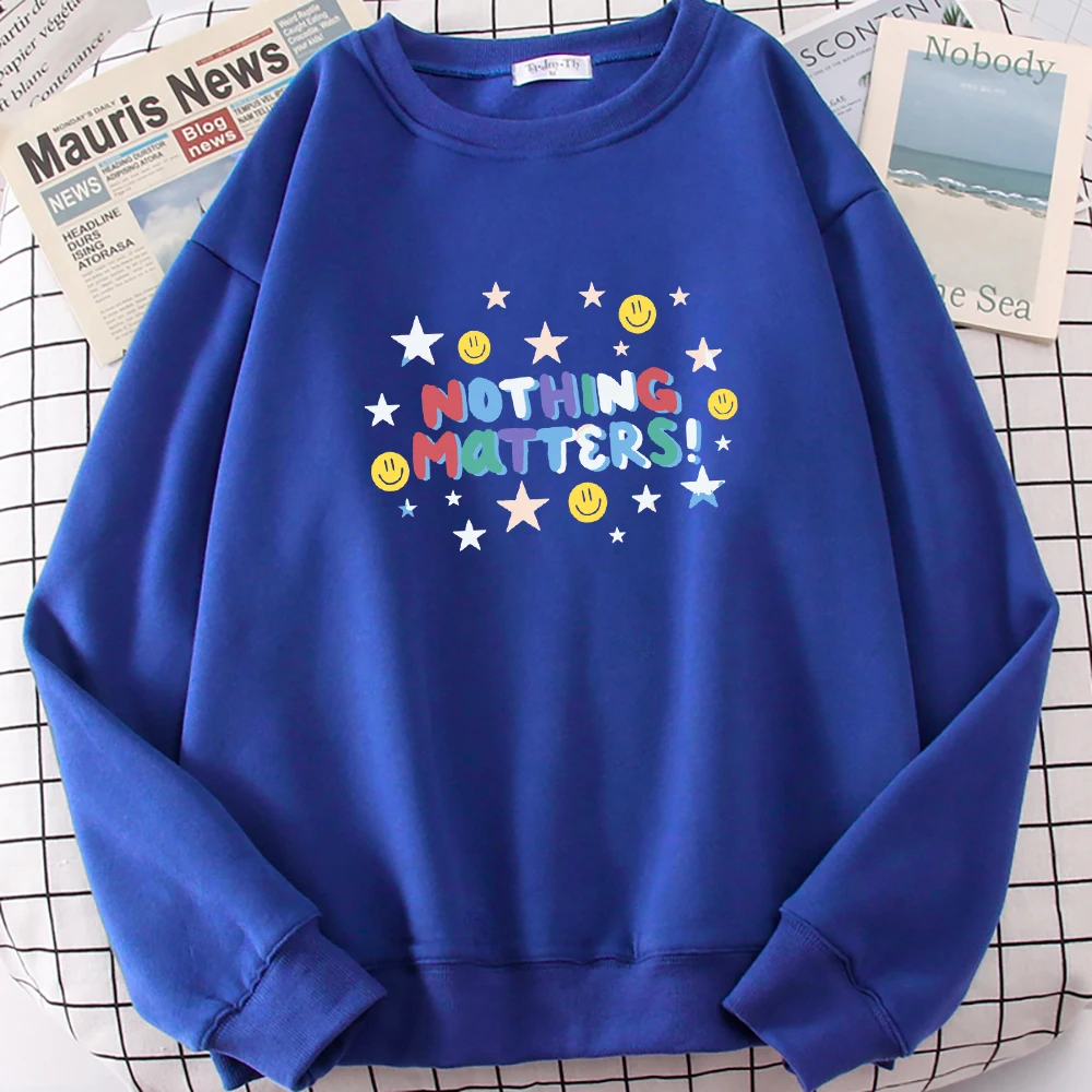 Nothing Matters Color Letter Star Print Woman Pullover Trendy Fleece Sweatshirt Autumn O-Neck Clothes Warm Milticolor Top