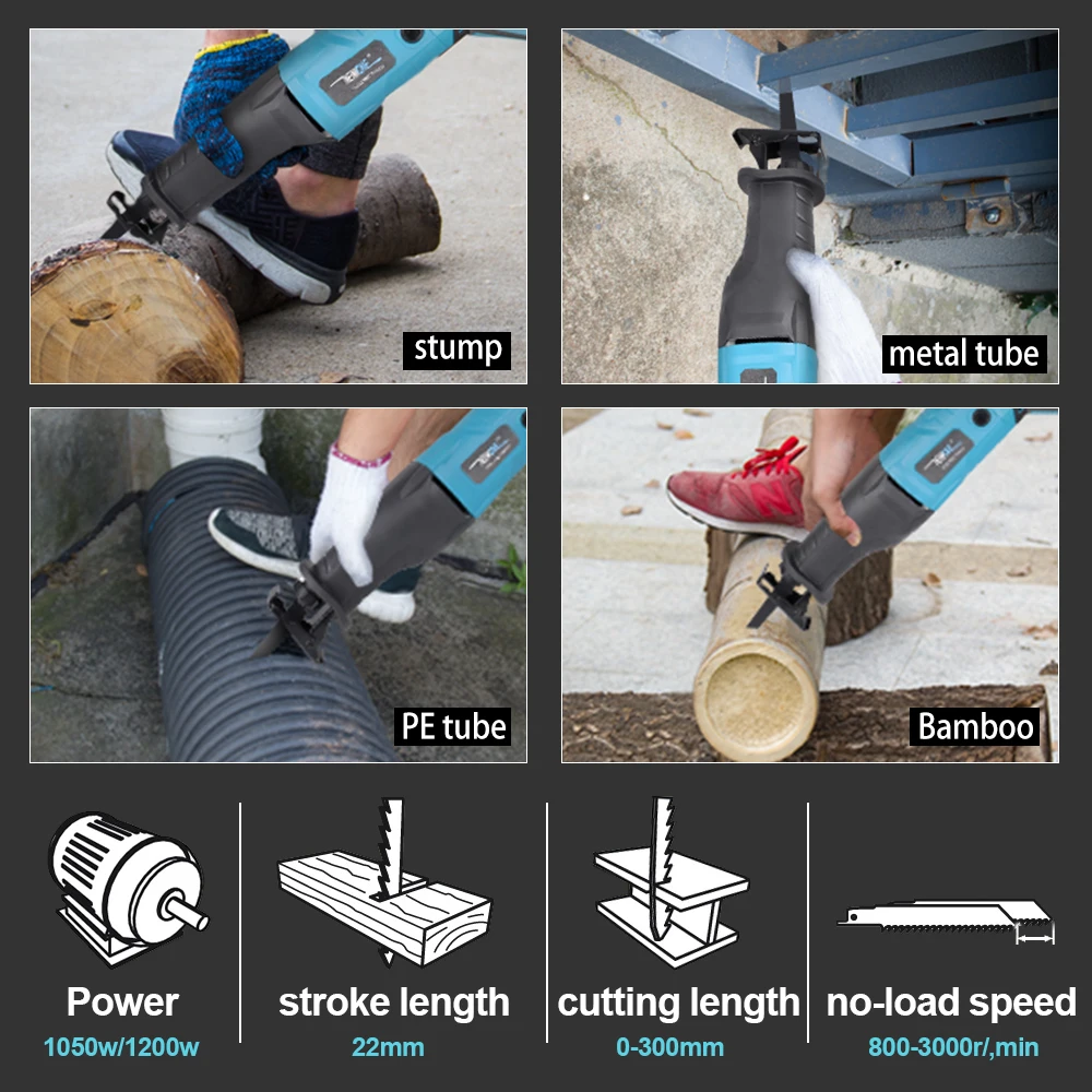 900W/1050W/1200W Electric Reciprocating Saw With Adapter Blades DIY AC Electric Saw For Wood Metal Plasitic Cutting
