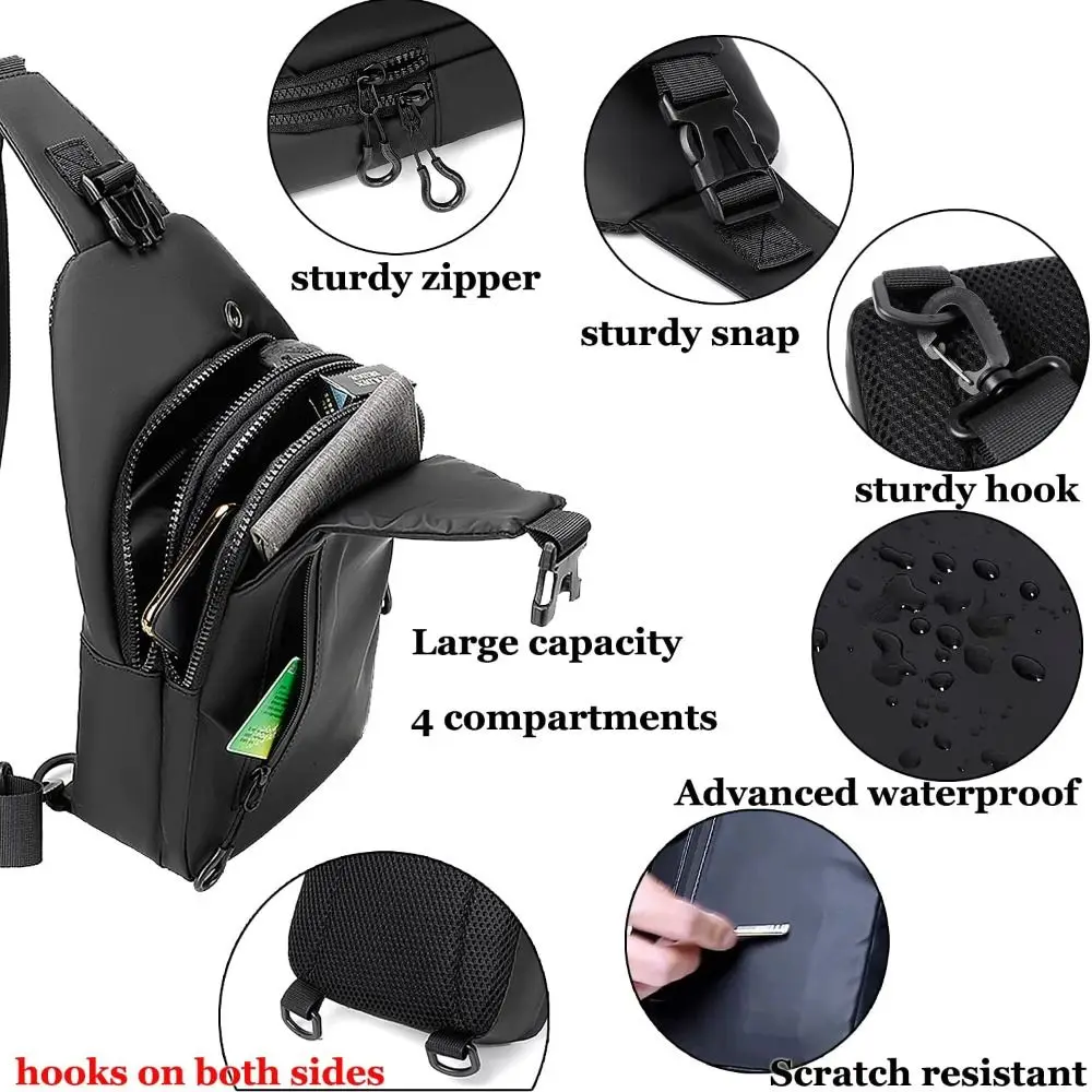 Fashion Nylon Chest Bag USB Charging Waterproof Crossbody Bag Lightweight Large Capacity Shoulder Bag Outdoors